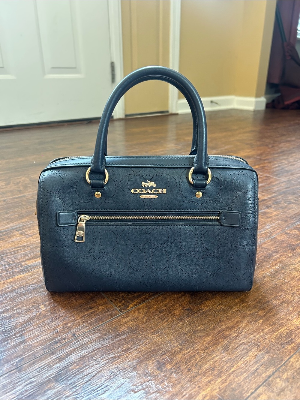 Coach Black Signature Leather Satchel - Midnight Blue